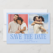Moderne 2-Foto-Eisblaue Hochzeit Save The Date (Vorderseite)