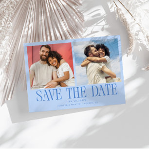 Moderne 2-Foto-Eisblaue Hochzeit Save The Date