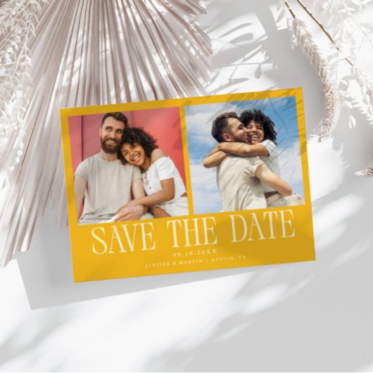 Moderne 2-Foto-Gelbe Hochzeit Save The Date