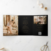 Moderne 2 Foto Gold Black Wedding Dreifach Gefaltete Einladung (Innenseite)