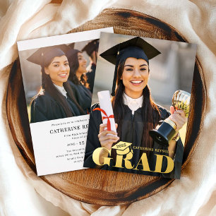 Moderne 2-Foto-Graduierungsparty Folieneinladung