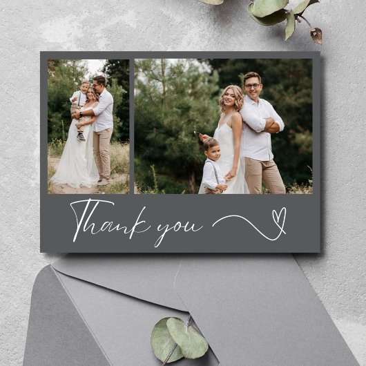 Moderne 2-Foto Hochzeit Dankeschön Karte