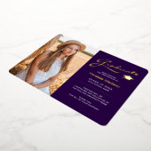 Moderne 2 Foto Lila White & Gold Foil Grad Card Folieneinladung (Gedreht)