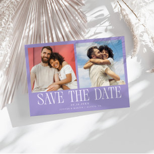 Moderne 2-Foto-Lilal-Hochzeit Save The Date