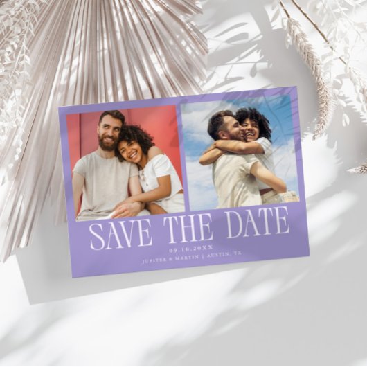 Moderne 2-Foto-Lilal-Hochzeit Save The Date