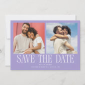 Moderne 2-Foto-Lilal-Hochzeit Save The Date (Vorderseite)