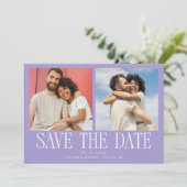 Moderne 2-Foto-Lilal-Hochzeit Save The Date (Stehend Vorderseite)