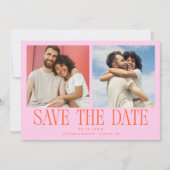 Moderne 2-Foto Orange Rosa Hochzeit Save The Date (Vorderseite)