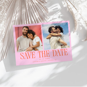 Moderne 2-Foto Orange Rosa Hochzeit Save The Date