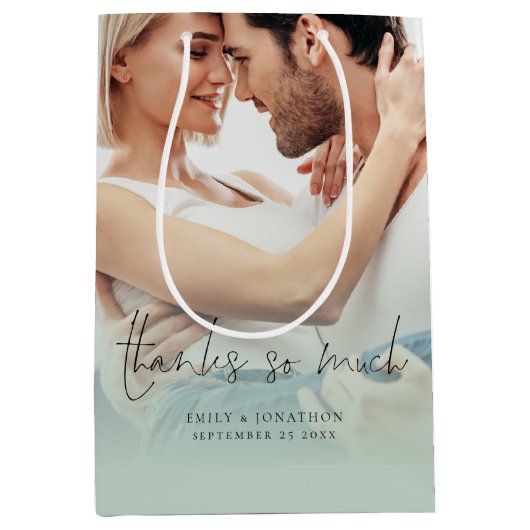 Moderne 2-Foto-Overlay dank der großen Sage-Hochze Mittlere Geschenktüte (Vorderseite)