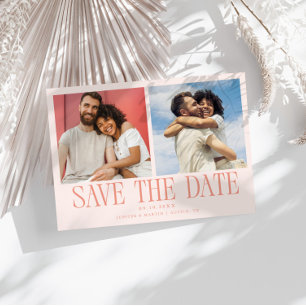 Moderne 2-Foto-Pfirsich-Hochzeit Save The Date