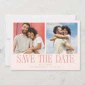 Moderne 2-Foto-Pfirsich-Hochzeit Save The Date (Vorderseite)