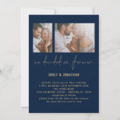 Moderne 2-Foto QR Code Navy Gold Hochzeit Einladung (Vorderseite)