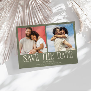 Moderne 2-Foto-Sage-Grün-Hochzeit Save The Date