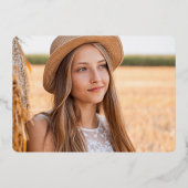 Moderne 2 Foto Schwarz-weiß & Gold Foil Grad Card Folieneinladung (Rückseite)