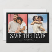 Moderne 2-Foto-Schwarze Hochzeit Save The Date (Vorderseite)