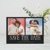 Moderne 2-Foto-Schwarze Hochzeit Save The Date (Stehend Vorderseite)
