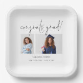 Moderne 2-Foto Script Glückwunsch Graduation Party Pappteller (Vorderseite)