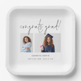 Moderne 2-Foto Script Glückwunsch Graduation Party Pappteller