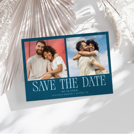 Moderne 2-Foto-Türkise Hochzeit Save The Date