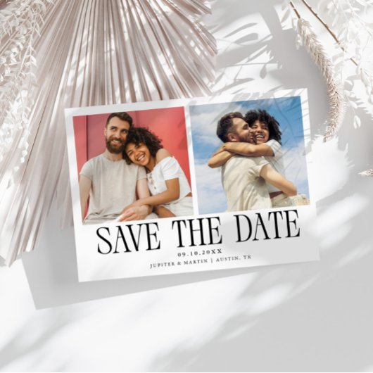 Moderne 2-Foto Weiße Hochzeit Save The Date