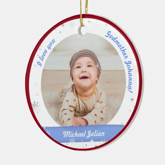 Moderne 2 Fotos Baby Boy 1. Weihnachtsmutter Keramik Ornament (Links)