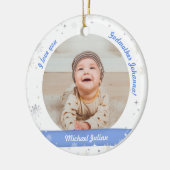 Moderne 2 Fotos Baby Boy 1. Weihnachtsmutter Keramik Ornament (Links)
