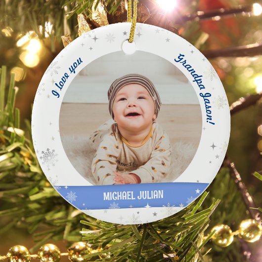Moderne 2 Fotos Baby Boy First Christmas Opa Keramik Ornament