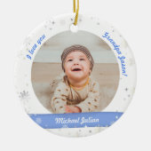Moderne 2 Fotos Baby Boy First Christmas Opa Keramik Ornament (Vorne)