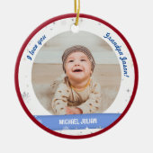 Moderne 2 Fotos Baby Boy First Christmas Opa Keramik Ornament (Vorne)