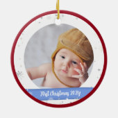 Moderne 2 Fotos Baby Boy First Christmas Opa Keramik Ornament (Hinten)