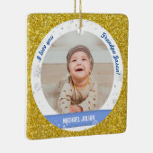 Moderne 2 Fotos Baby Boy First Christmas Opa Keramikornament (Rechts)