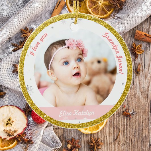 Moderne 2 Fotos Baby Girl First Christmas Opa Keramik Ornament