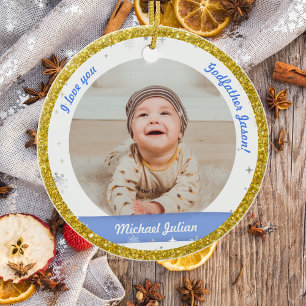 Moderne 2 Fotos Baby Junge 1. Weihnachten Patenonk Keramik Ornament