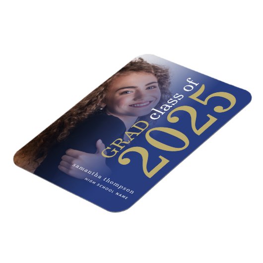 Moderne 2 Fotos Blue Gold 2025 Abschluss Magnet (Linke Seite)