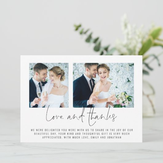 Moderne 2 Fotos Hochzeit Liebe und Danke Karte (Stehend Vorderseite)