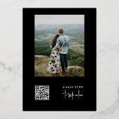 Moderne 2 Fotos QR CODE Rose Gold Skript Hochzeit Folieneinladung (Rückseite)