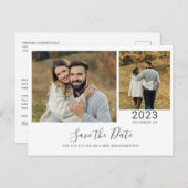 Moderne 2 Fotos Save the Date zusammenfassen Ankündigungspostkarte (Vorne/Hinten)