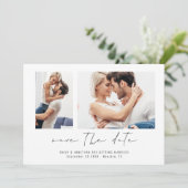 Moderne 2 Fotos Script Wedding Save The Date (Stehend Vorderseite)