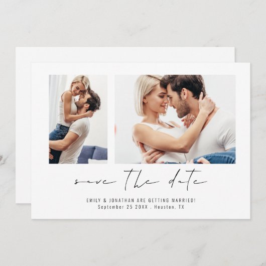 Moderne 2 Fotos Script Wedding Save The Date (Vorne/Hinten)