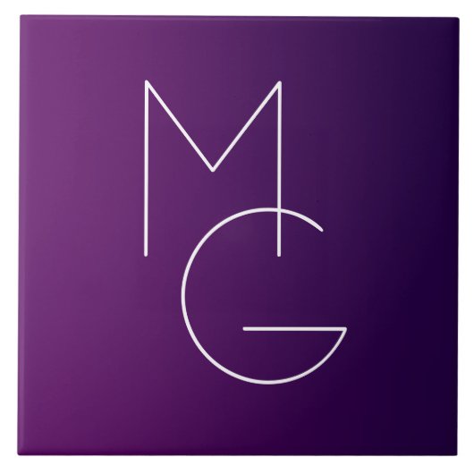 Moderne 2 Initialen | Deep Lila Subtle Ombre Fliese (Vorderseite)