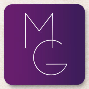 Moderne 2 Initialen Tiefes Lila Subtiles Ombre Getränkeuntersetzer