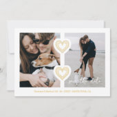 Moderne 2 Multi-Fotos & 2 Spitzenherzen Weiß & Gol Save The Date (Vorderseite)