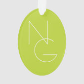 Moderne 2 überlappende Initialen | Limettengrün Ornament (Rückseite)