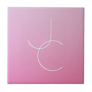 Moderne 2 überlappende Initialen Rosa Ombre Fliese