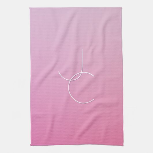 Moderne 2 überlappende Initialen | Rosa Ombre Geschirrtuch (Vertikal)
