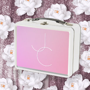Moderne 2 überlappende Initialen Rosa Ombre Metall Brotdose