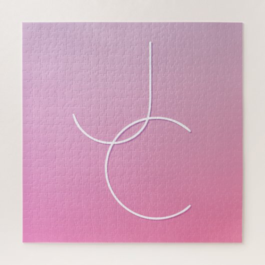 Moderne 2 überlappende Initialen | Rosa Ombre Puzzle (Vertikal)
