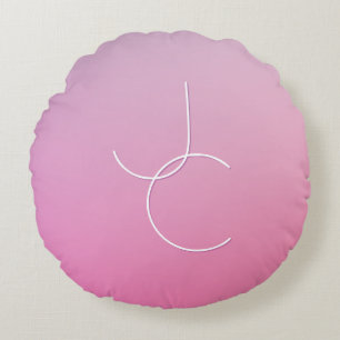 Moderne 2 überlappende Initialen Rosa Ombre Rundes Kissen