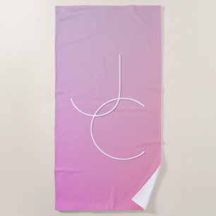 Moderne 2 überlappende Initialen Rosa Ombre Strandtuch